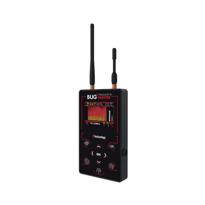 Detector RF Bug Hunter Professional BH04PRO, scanare 10-2400 MHz și 2400-8000 MHz, monitorizare activitate, dimensiuni reduse