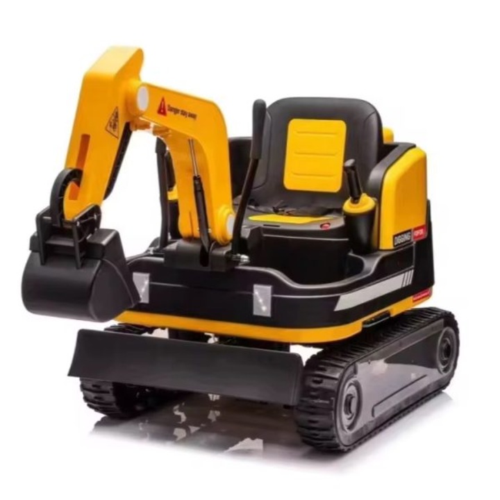 Excavator electric pentru copii DLS-X7, galben/roșu, 2 motoare, telecomandă, dimensiuni 130x58x83cm