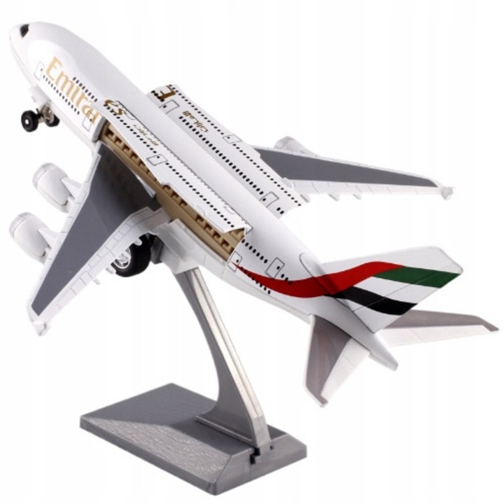 Модел самолет Emirates Boeing 787, метален, 22x19см, със светлини и звук, комплект със стойка