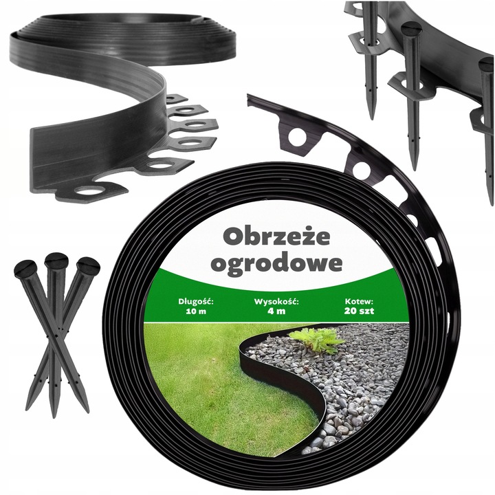 Bordura De Gradina Bordura De Gazon Din Plastic Negru 10M 20 De Tarusi Set