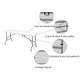 Masa dreptunghiulara pliabila 180x75x74 cm, cadru metalic din otel, blat din plastic HDPE, alb, pentru gradina, terasa, camping, evenimente, Brivoo®