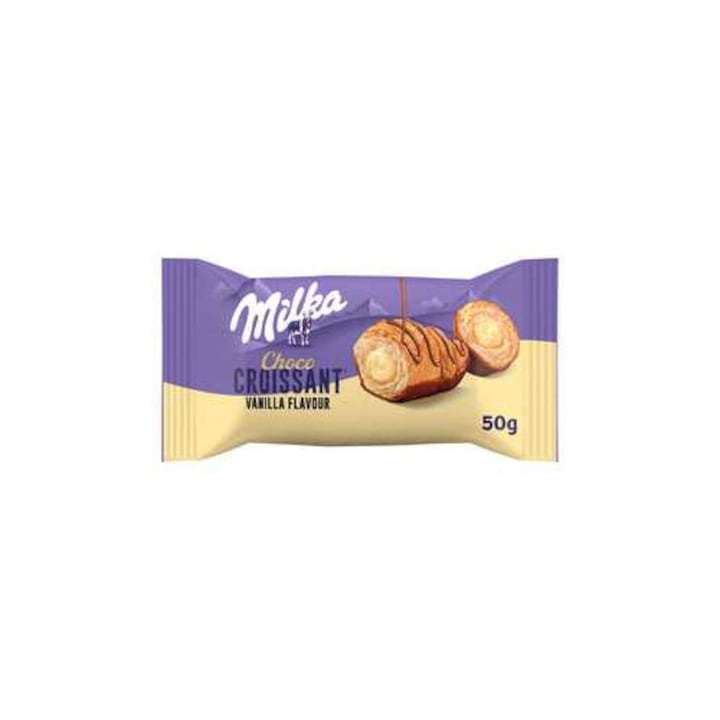 Croissant Milka cu vanilie, 50g, glazura de ciocolata