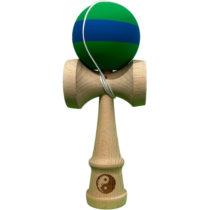Kendama X Original, Дървена, Гумена топка, 18 см, Игра на умения за деца и възрастни, Градиент, Зелено - Синя