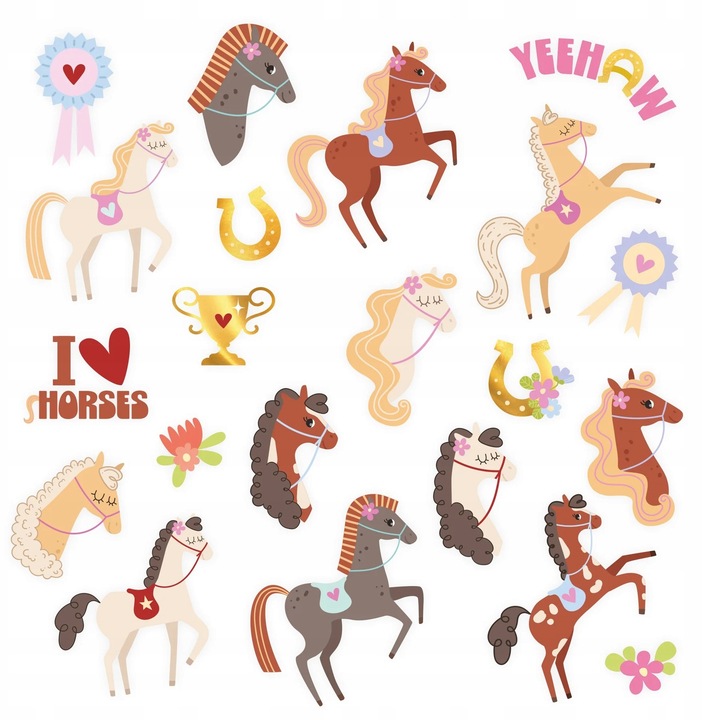 Tatuaje temporare PARTYPAL set 21 bucati, motive caluti, zmywalne, colorate