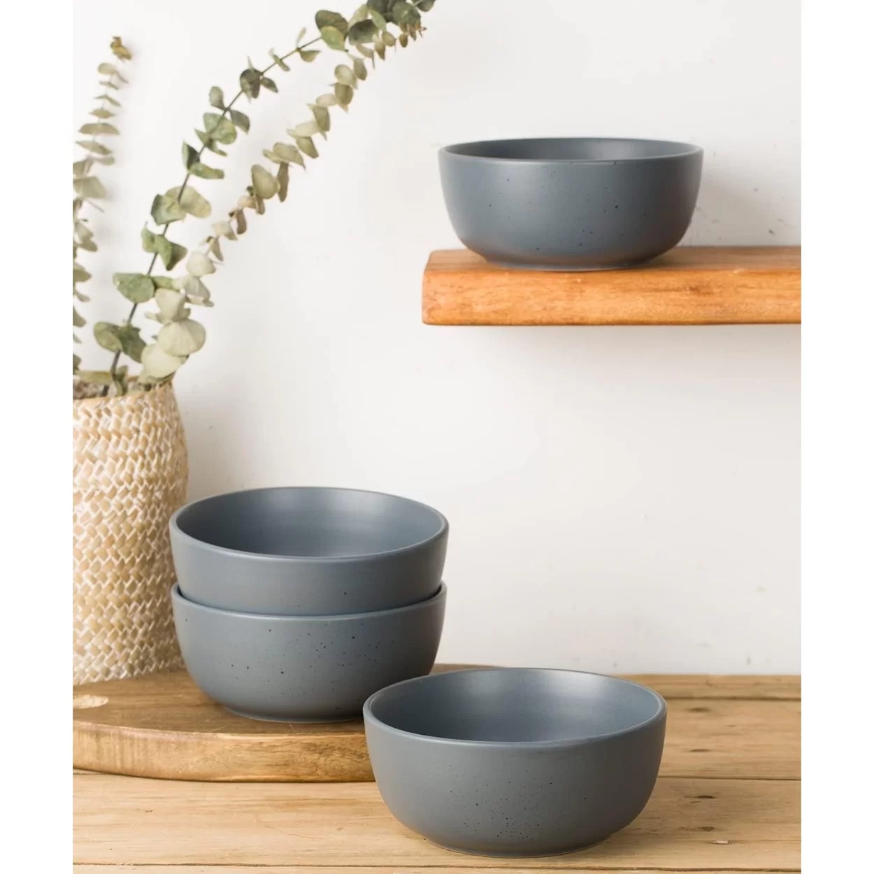 Callena Set de 4 boluri de ceramică Simplicity negre 14x6cm, 510 ml