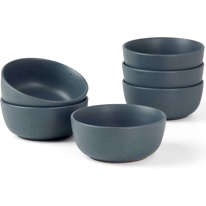 4 db mélytányér készlet, kerámia, 14x6cm, 510ml, antracitkék, fekete pöttyökkel, Callena Nordic Simplicity