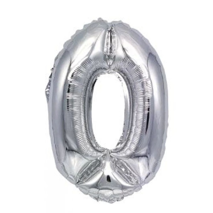 Ezüst '0' Fólia Lufi - 40 cm, Héliummal és Levegővel Tölthető