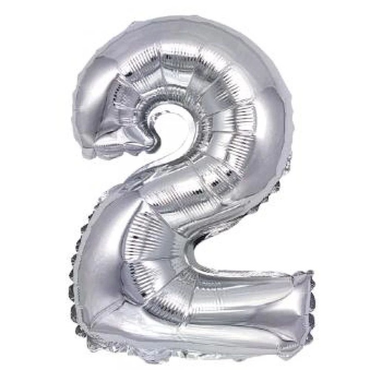 Ezüst '2' Fólia Lufi - 40 cm, Héliummal és Levegővel Tölthető