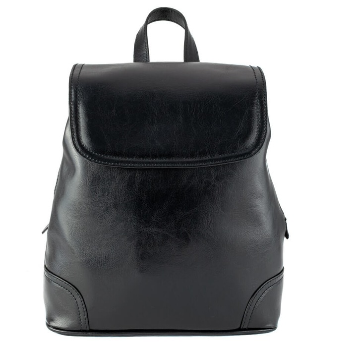 Rucsac dama din piele naturala Antonia, Negru, casual/office, compartimentat, 25x12x29 cm, Fabricat in Romania