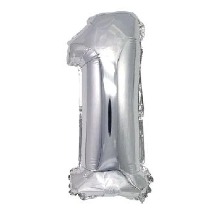 Ezüst '1' Fólia Lufi - 80 cm, Héliummal és Levegővel Tölthető