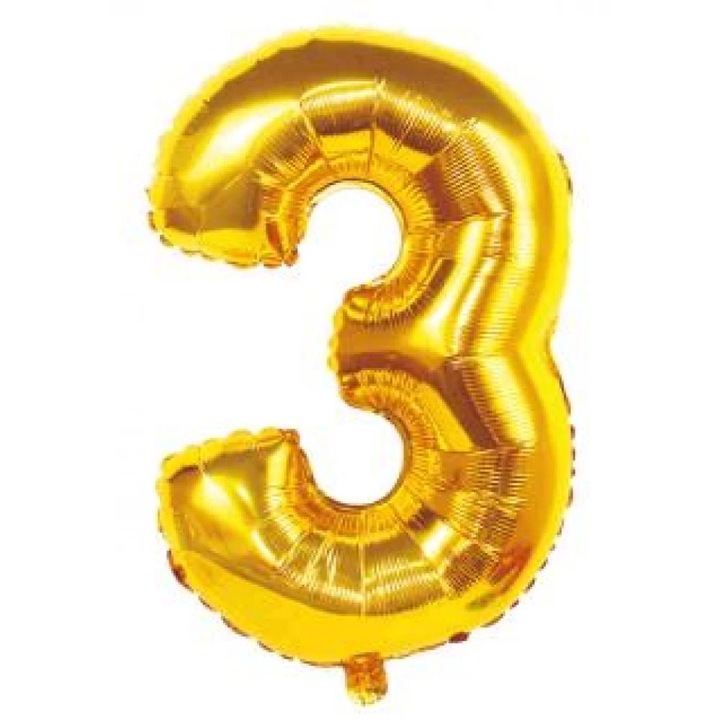 Arany '3' Fólia Lufi - 110 cm, Héliummal és Levegővel Tölthető