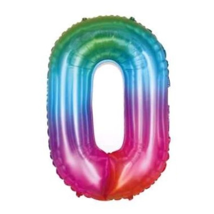 Szivárvány '0' Fólia Lufi - 110 cm, Héliummal és Levegővel Tölthető