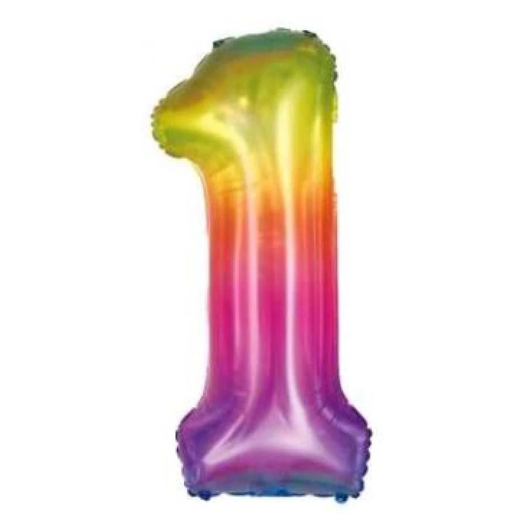 Szivárvány '1' Fólia Lufi - 110 cm, Héliummal és Levegővel Tölthető