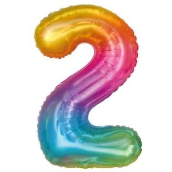 Szivárvány '2' Fólia Lufi - 110 cm, Héliummal és Levegővel Tölthető