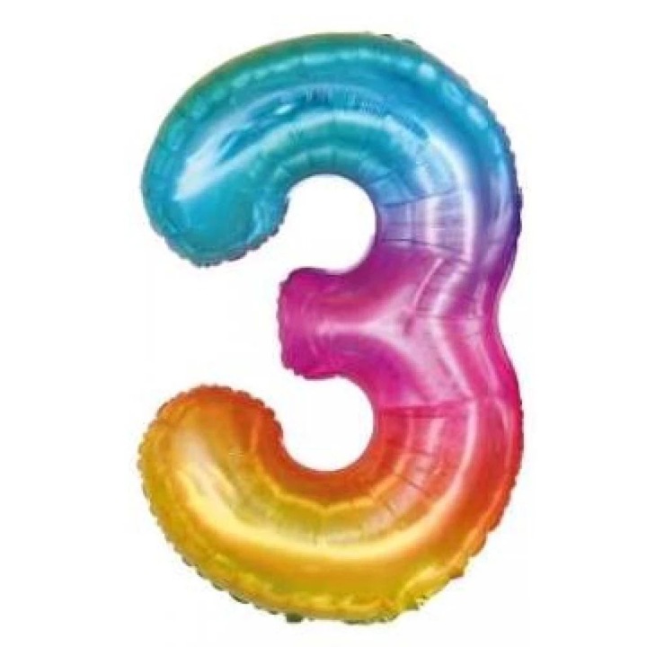 Szivárvány '3' Fólia Lufi - 110 cm, Héliummal és Levegővel Tölthető