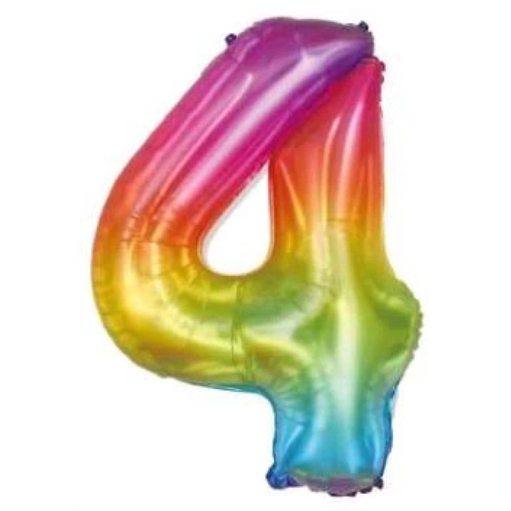 Szivárvány '4' Fólia Lufi - 110 cm, Héliummal és Levegővel Tölthető