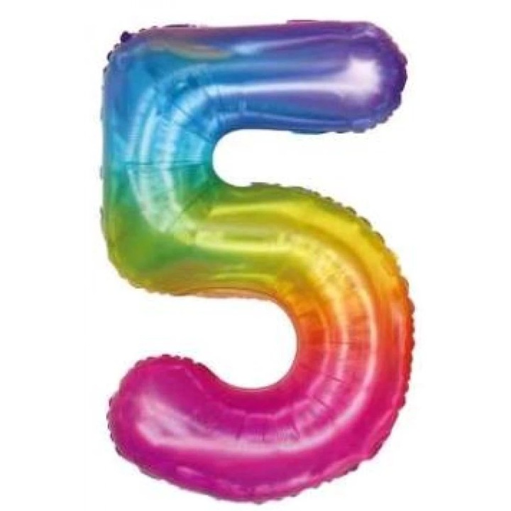 Szivárvány '5' Fólia Lufi - 110 cm, Héliummal és Levegővel Tölthető