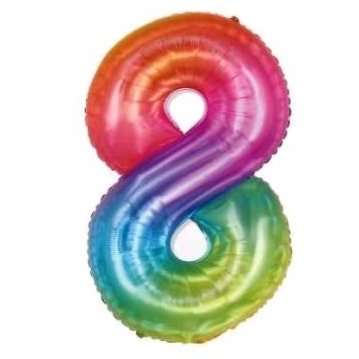 Szivárvány '8' Fólia Lufi - 110 cm, Héliummal és Levegővel Tölthető