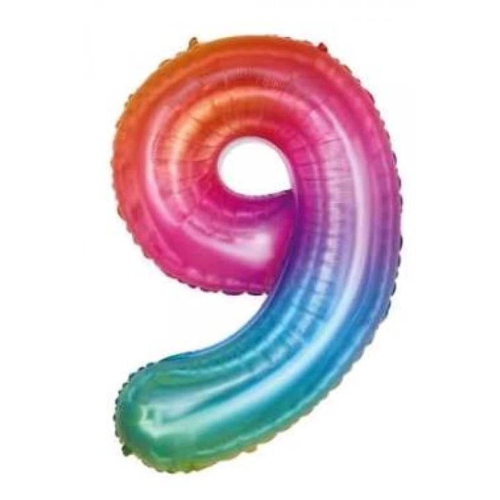 Szivárvány '9' Fólia Lufi - 110 cm, Héliummal és Levegővel Tölthető