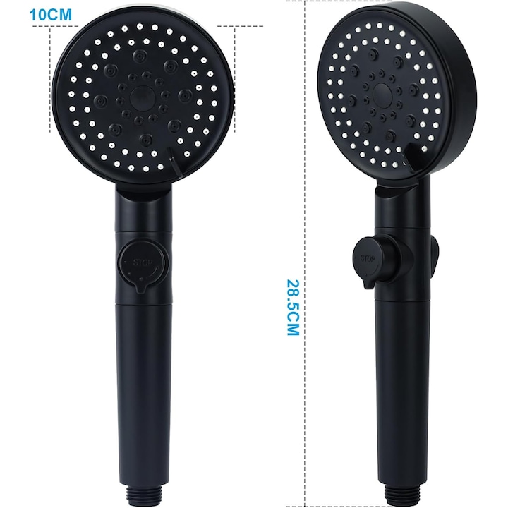 Cap de dus cu 5 moduri, cu filtru si oprire, cu furtun de 1.5 m, negru