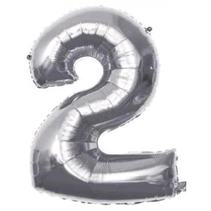 Ezüst '2' Fólia Lufi - 110 cm, Héliummal és Levegővel Tölthető