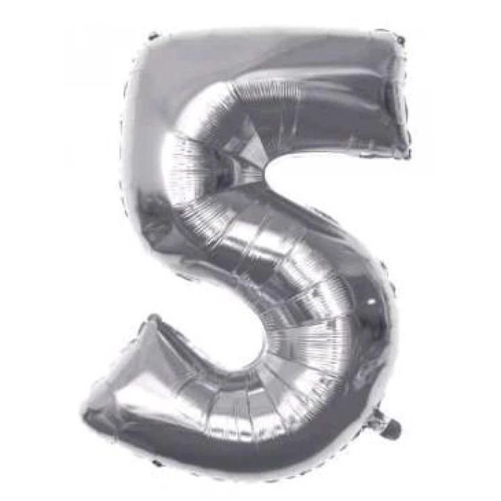 Ezüst '5' Fólia Lufi - 110 cm, Héliummal és Levegővel Tölthető