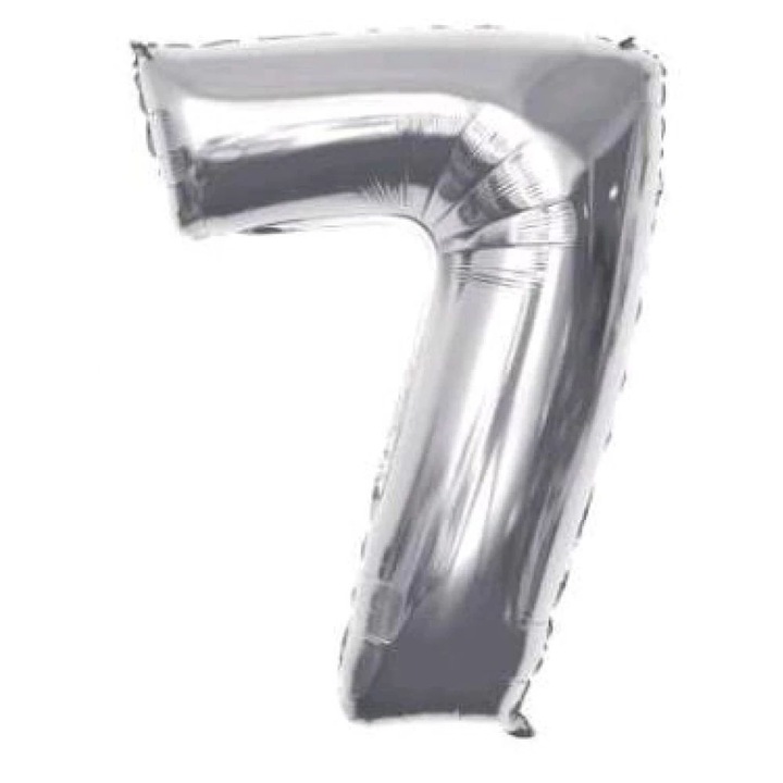 Ezüst '7' Fólia Lufi - 110 cm, Héliummal és Levegővel Tölthető