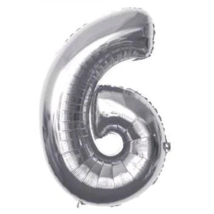 Ezüst '6' Fólia Lufi - 110 cm, Héliummal és Levegővel Tölthető