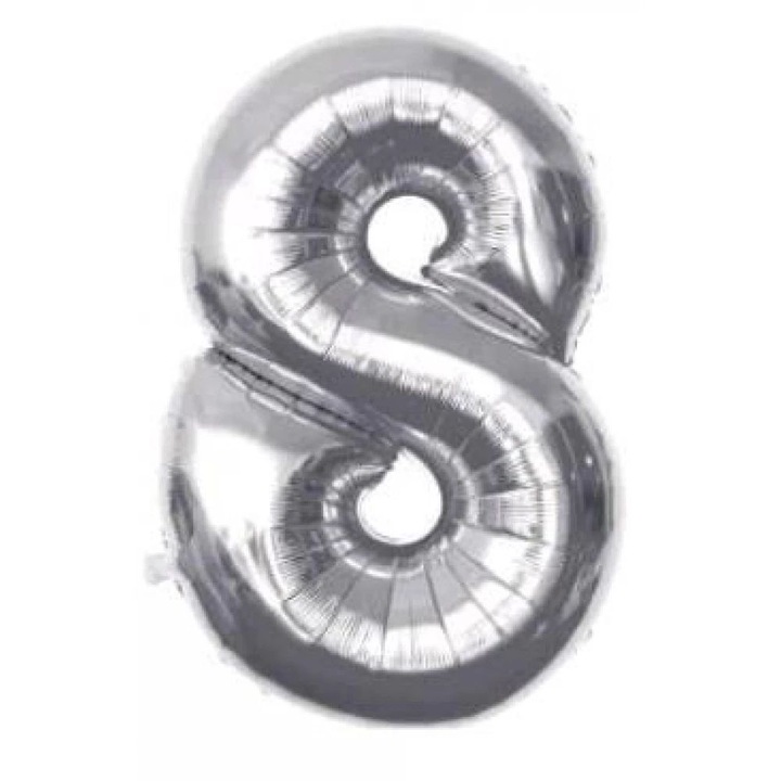Ezüst '8' Fólia Lufi - 110 cm, Héliummal és Levegővel Tölthető