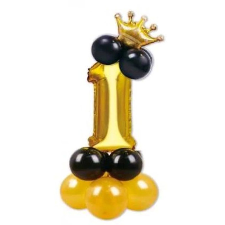 Arany '1' szám lufi szett - 115 cm magas, fekete és arany kontúros lufikkal