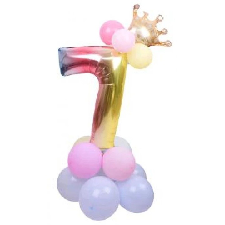 Metál '7' szám lufi szett - 115 cm magas, pink és lila kontúros lufikkal