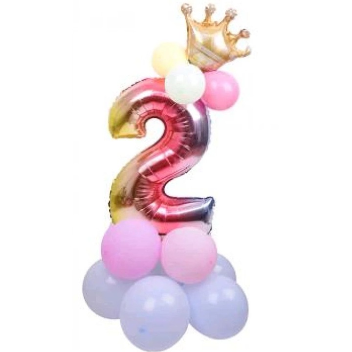 Metál '2' szám lufi szett - 115 cm magas, pink és lila kontúros lufikkal