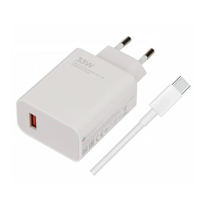 Xiaomi MDY-16-EF USB-A 33W utazási töltő + kábel USB-C fehér - csomagolás nélküli gyári