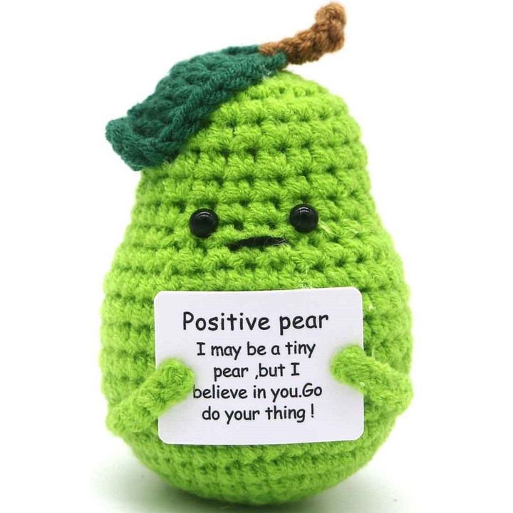 Mascota crosetata, model para Positive Pear, mesaj motivational, 7cm