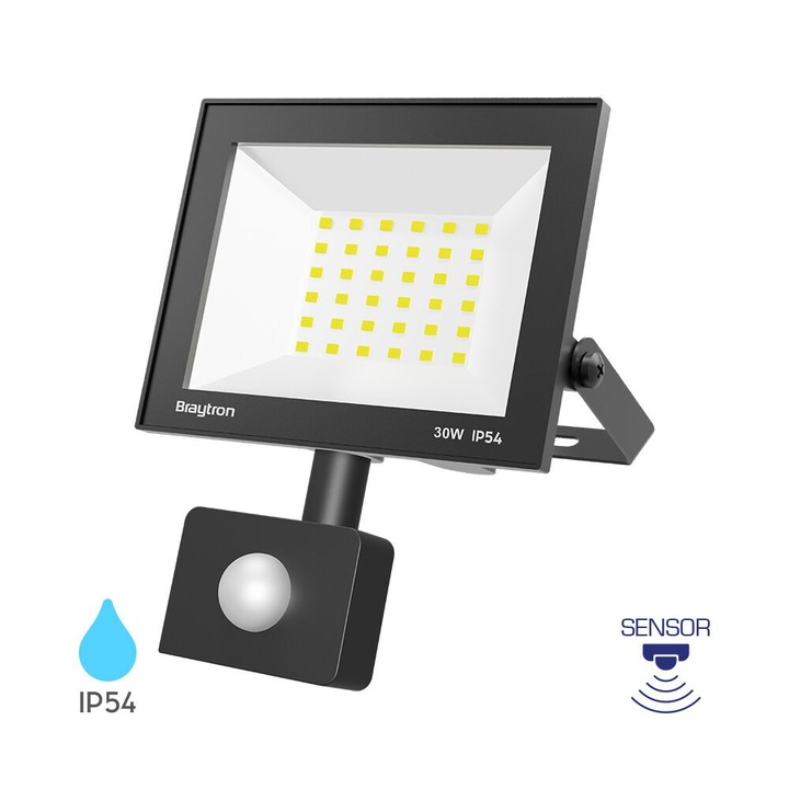 Proiector LED Slim 30W 6500K, senzor, IP54, negru