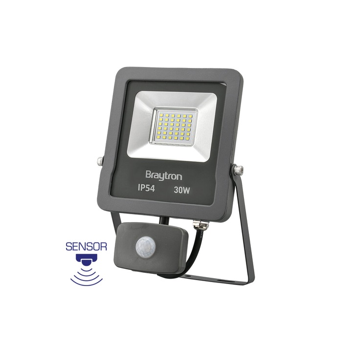 Proiector LED Braytron 30W, 3000K, cu senzor, IP65