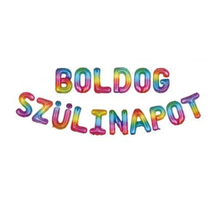 Fólia lufi betűszett Boldog szülinapot felirattal - szivárvány, 40 cm × 16 db