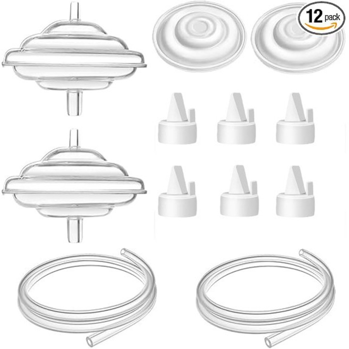 Tartozék készlet kézi mellszívóhoz, Szilikon, 2 repülő tányér + 2 membrán + 2 szilikon cső + 6 kacsa száj szelep, Fehér