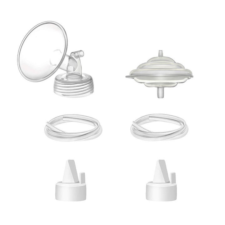 Tartozék készlet kézi mellszívóhoz, Szilikon, Hangszóróburkolat + repülő tányér + 2 kacsa száj szelep + 2 szilikon cső, Fehér