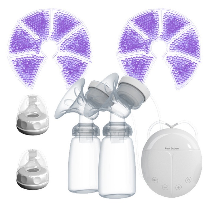 Alkatrész készlet elektromos mellszívóhoz, Szilikon, Tejszívó + 2 hideg és forró párna + 2 szívó, fehér