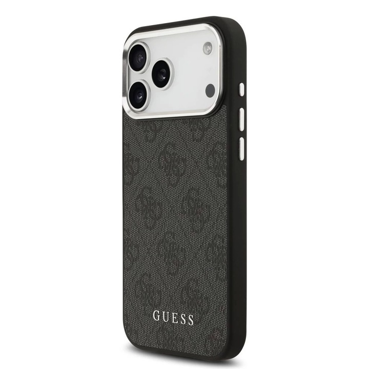 Husa telefon Guess 4G MagSafe, neagra, pentru iPhone 17 Pro Max, material PU, design ergonomic