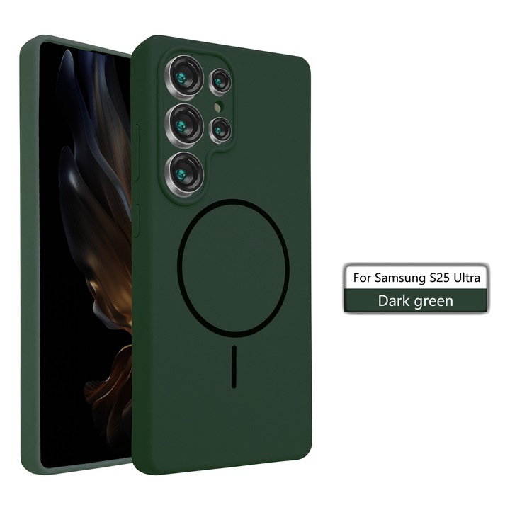 Калъф MagThin за Samsung S24 Ultra, гладък, мек, MagSafe, тъмнозелен
