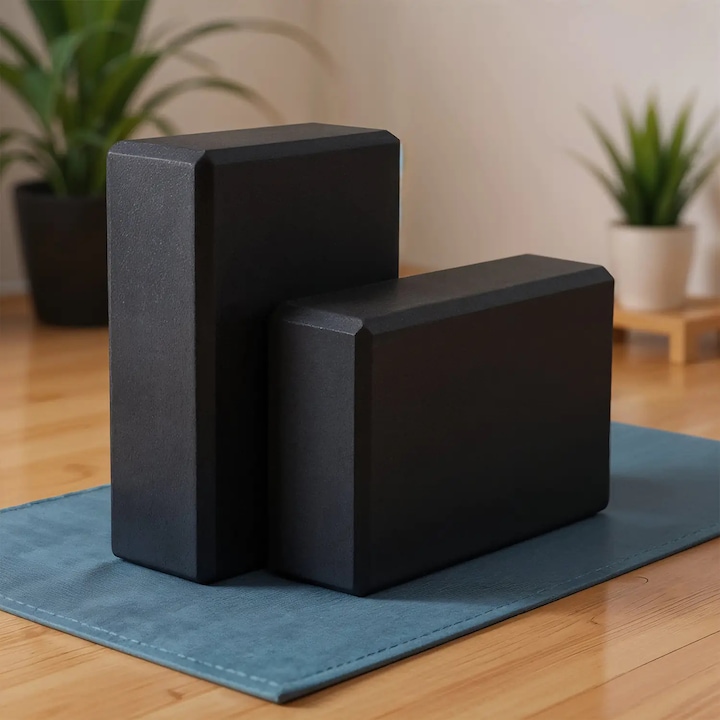 Комплект от 2 първокласни йога блока Elindor® с нехлъзгава повърхност за спорт, изработени от плътна и издръжлива пяна, идеални за медитация, мобилност, стабилност и баланс, 22,9x15,2x10 см, черни