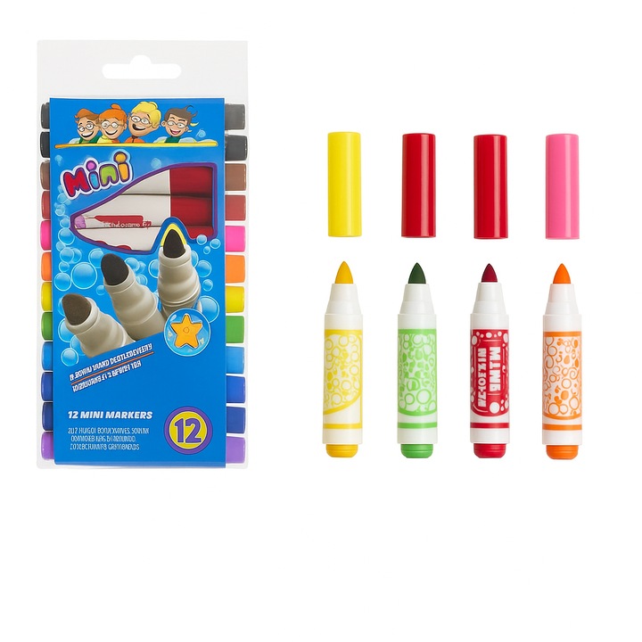 Set Carioci Lavabile cu Varf Gros Mini - 12buc