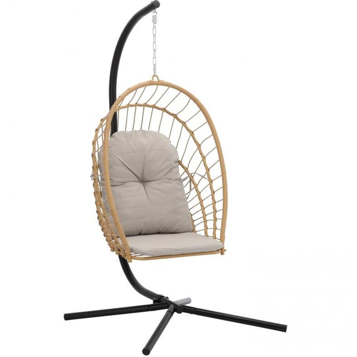 Scaun suspendat pliant Eris maro cu perna 100 × 97 × 190 cm ramiz