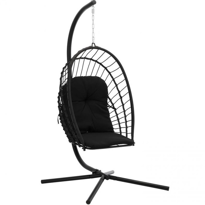 Scaun suspendat pliabil Eris negru cu perna 100 × 97 × 190 cm