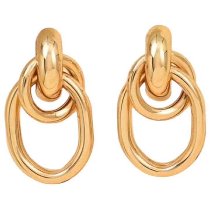 Cercei metalici, aurii, eleganti, forma ovala