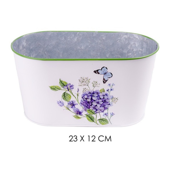 Ghiveci oval IRIS din tabla, hortensie, 23x12cm