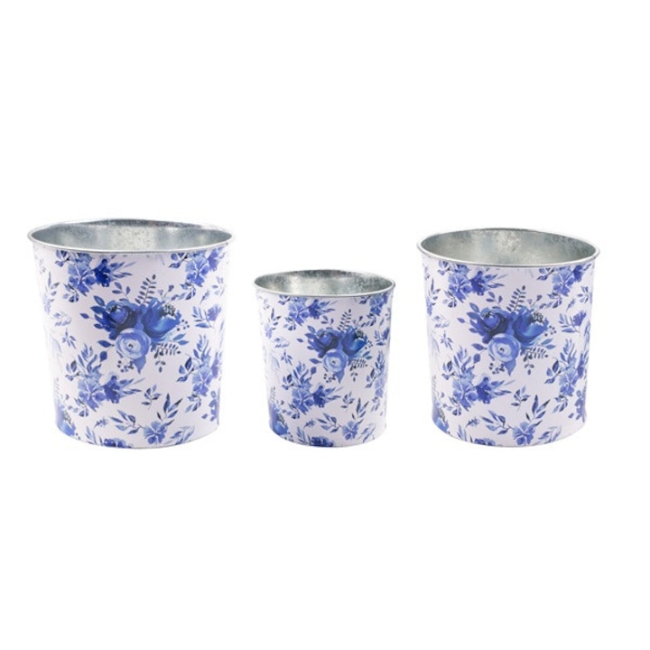 Ghiveci de flori IRIS din tabla x3 buc flori albastre 11,5-15 cm