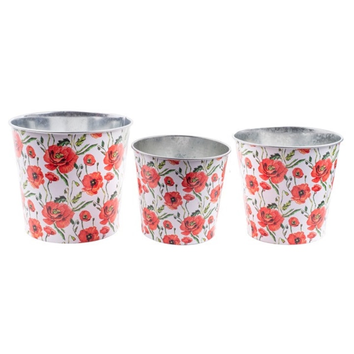 Ghiveci IRIS din tabla, 3 buc., mac rosu, 11,5-15 cm